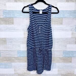 STARS ABOVE Soft Stretchy Hacci Knit Pajama Romper Blue White Striped Womens XS